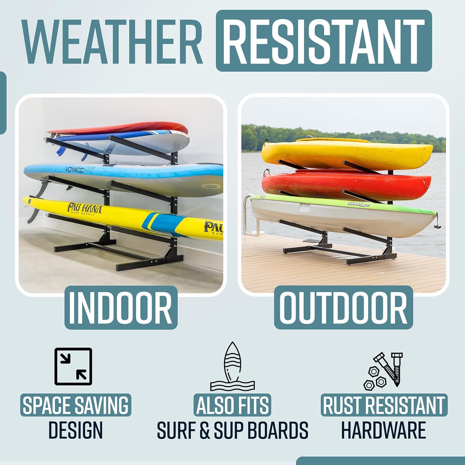 imageTeal Triangle Freestanding Kayak Storage Rack  4 Kayak Storage Rack ampamp Canoe Rack  Kayak Stand for Outdoor and Indoor  Premium Canoe and Kayak Holder  Adjustable Kayak Storage StandBlack