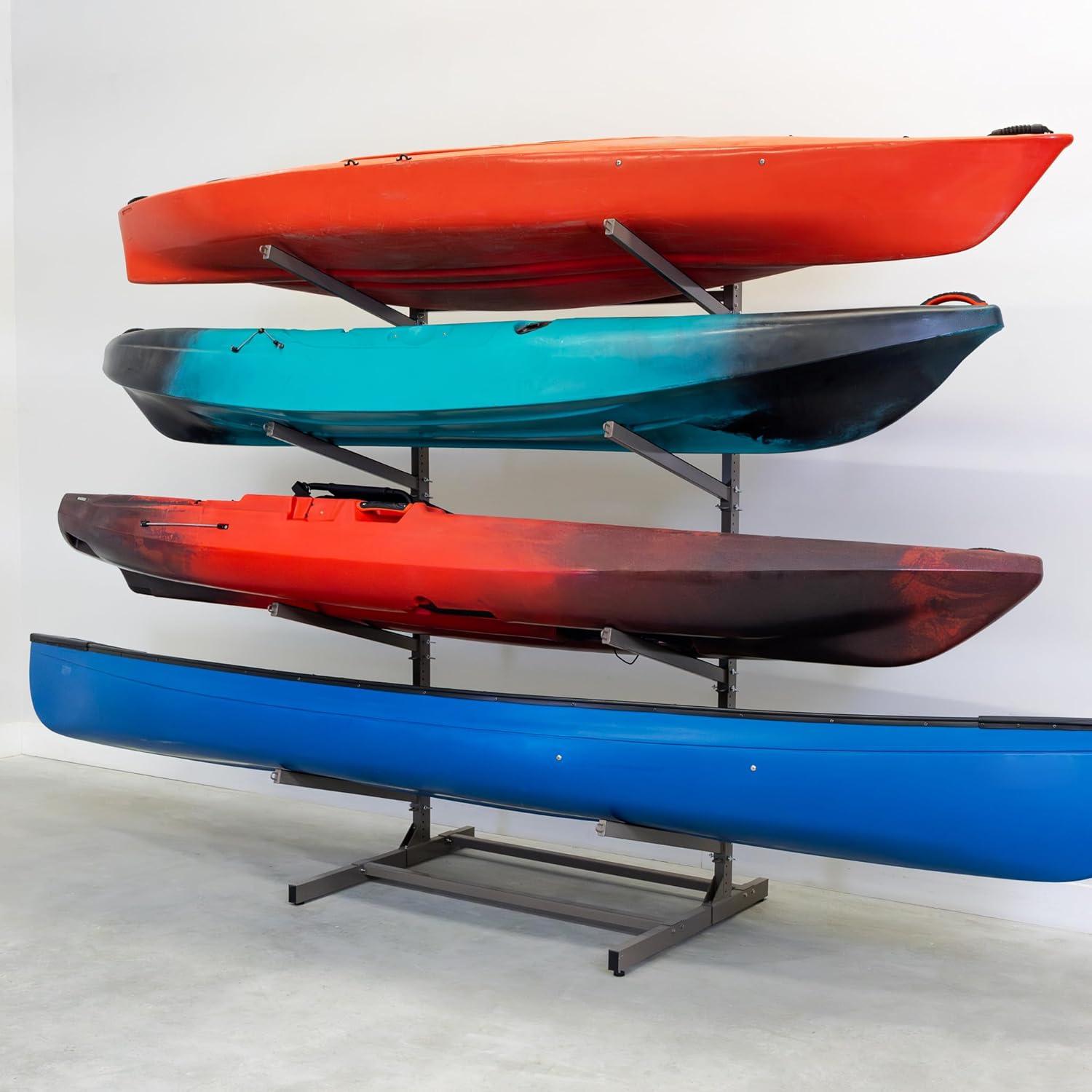 imageTeal Triangle Freestanding Kayak Storage Rack  4 Kayak Storage Rack ampamp Canoe Rack  Kayak Stand for Outdoor and Indoor  Premium Canoe and Kayak Holder  Adjustable Kayak Storage StandMud