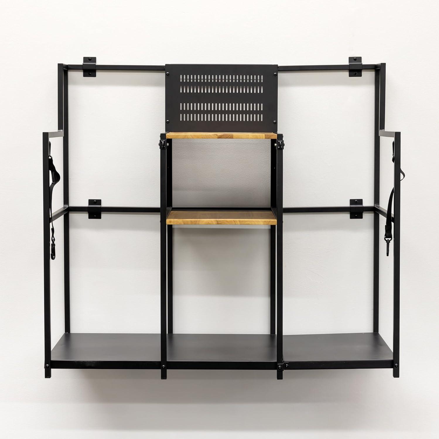 imageTeal Triangle Golf Storage Wall Mount Heavy Duty Garage Golf Rack Natural Hardwood Shelves Holds Golf Clubs Bags Golf Accessories