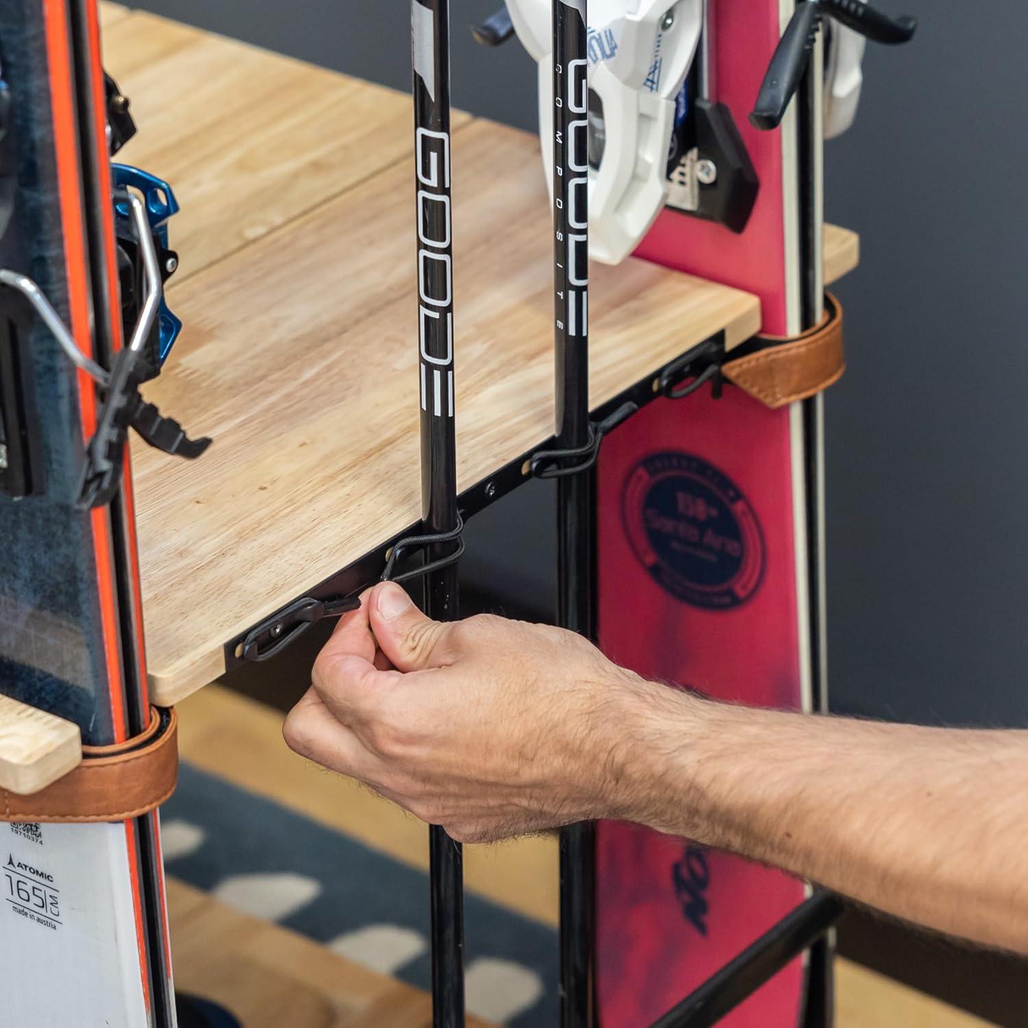 imageTeal Triangle Ski Storage Rack for Garage  Freestanding Ski Holders for 4 Pairs of Skis Ski Boot Poles Helmet and More Heavy Duty Steel Floor Stand Ski Organizer for Garage Basement