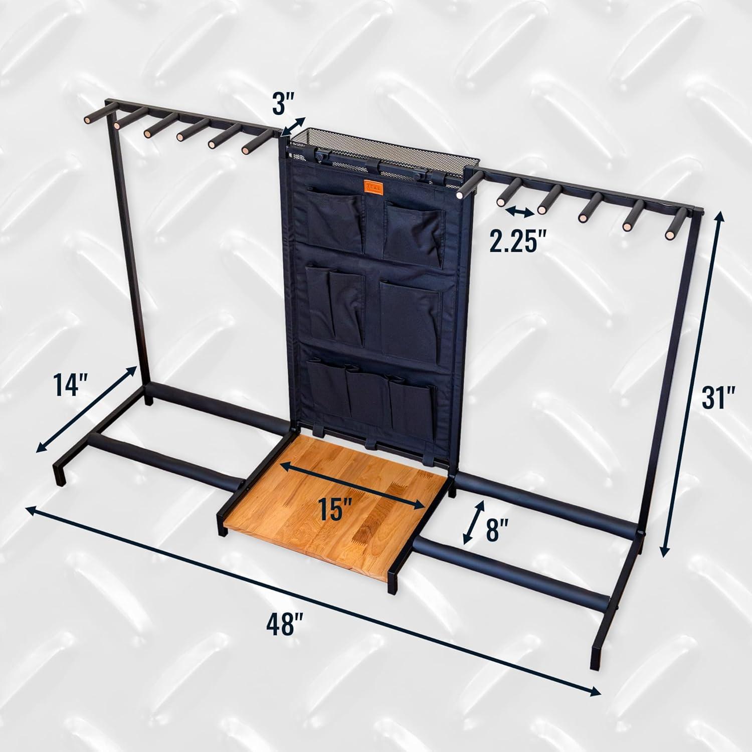 imageThe Headliner Guitar Rack 10 Storage Slots Multiple Guitar Floor Stand for Acoustic and Electric Gray Canvas Storage Pockets Hardwood ShelfBlack