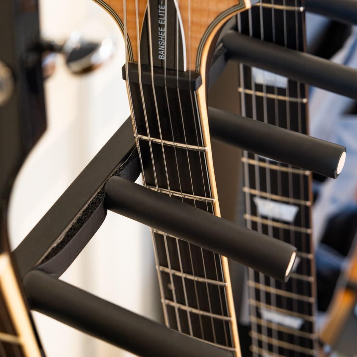 imageThe Headliner Guitar Rack 10 Storage Slots Multiple Guitar Floor Stand for Acoustic and Electric Gray Canvas Storage Pockets Hardwood ShelfBlack