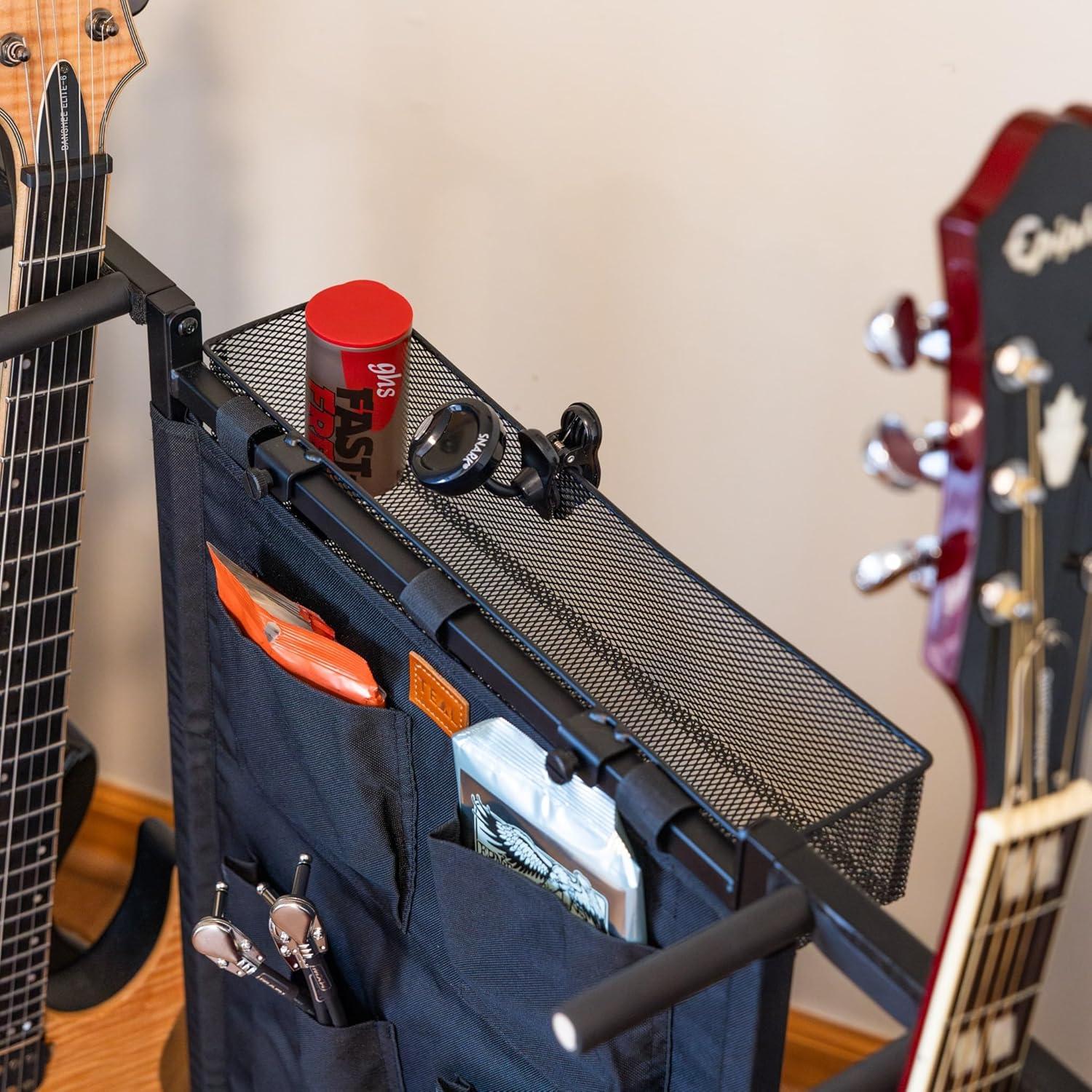 imageThe Headliner Guitar Rack 10 Storage Slots Multiple Guitar Floor Stand for Acoustic and Electric Gray Canvas Storage Pockets Hardwood ShelfBlack