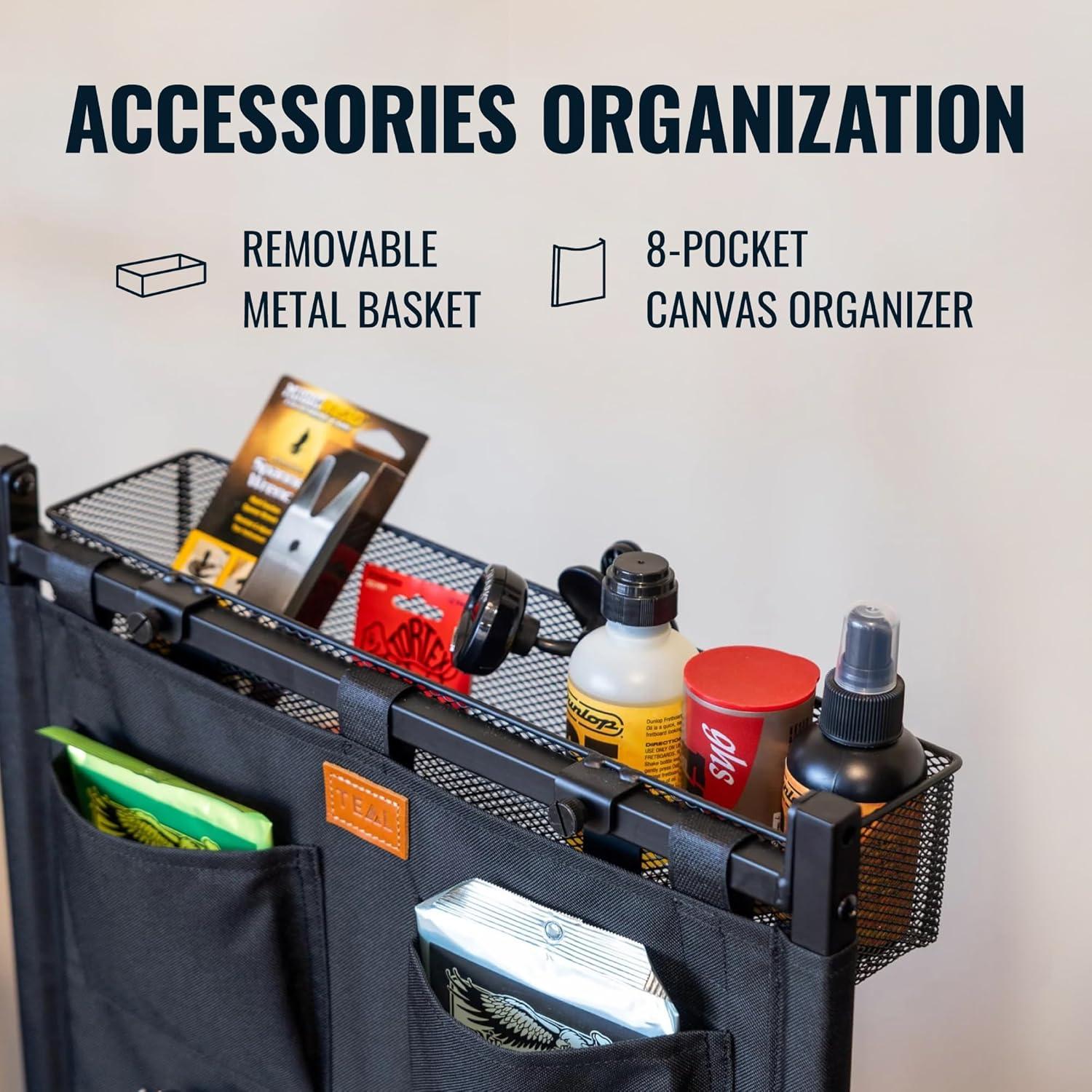 imageThe Headliner Guitar Rack 10 Storage Slots Multiple Guitar Floor Stand for Acoustic and Electric Gray Canvas Storage Pockets Hardwood ShelfBlack