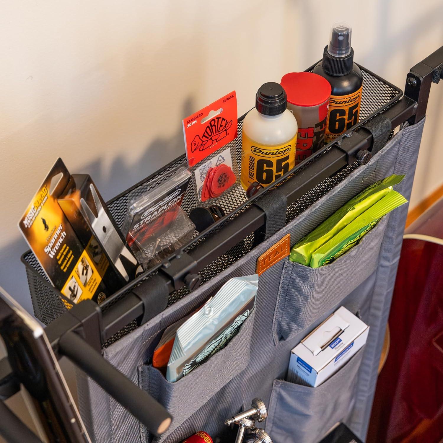 imageThe Headliner Guitar Rack 10 Storage Slots Multiple Guitar Floor Stand for Acoustic and Electric Gray Canvas Storage Pockets Hardwood ShelfGray