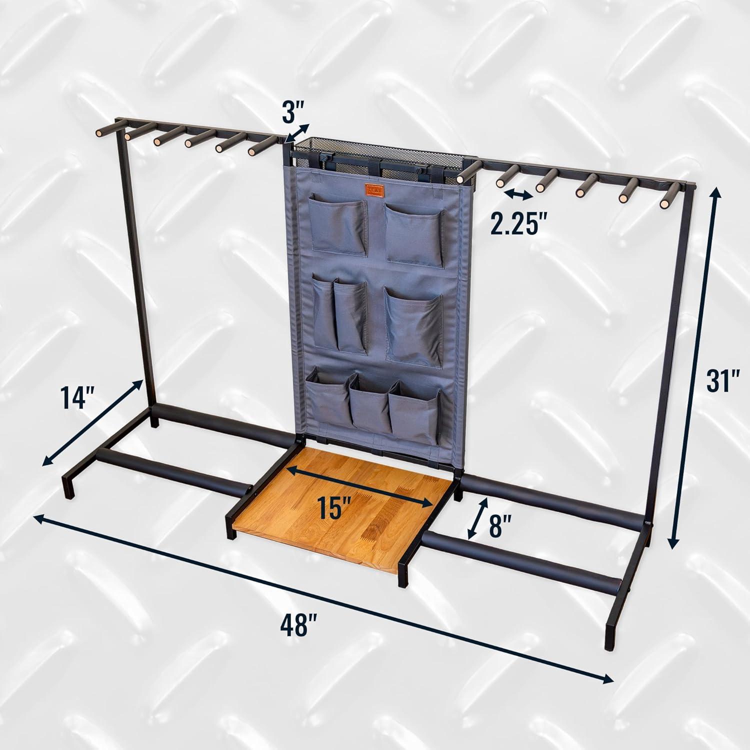imageThe Headliner Guitar Rack 10 Storage Slots Multiple Guitar Floor Stand for Acoustic and Electric Gray Canvas Storage Pockets Hardwood ShelfGray