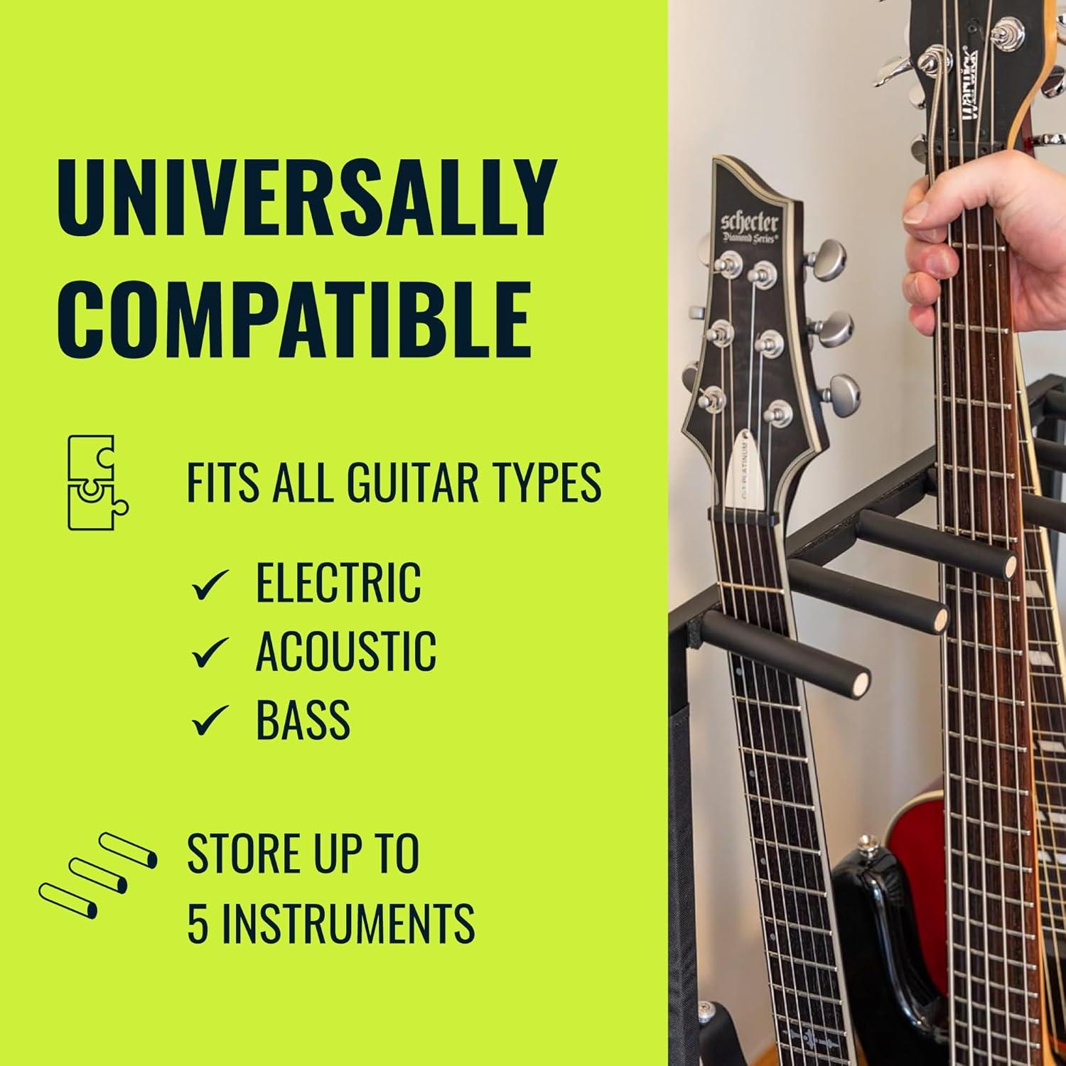 imageThe Headliner Guitar Rack 10 Storage Slots Multiple Guitar Floor Stand for Acoustic and Electric Gray Canvas Storage Pockets Hardwood ShelfGray