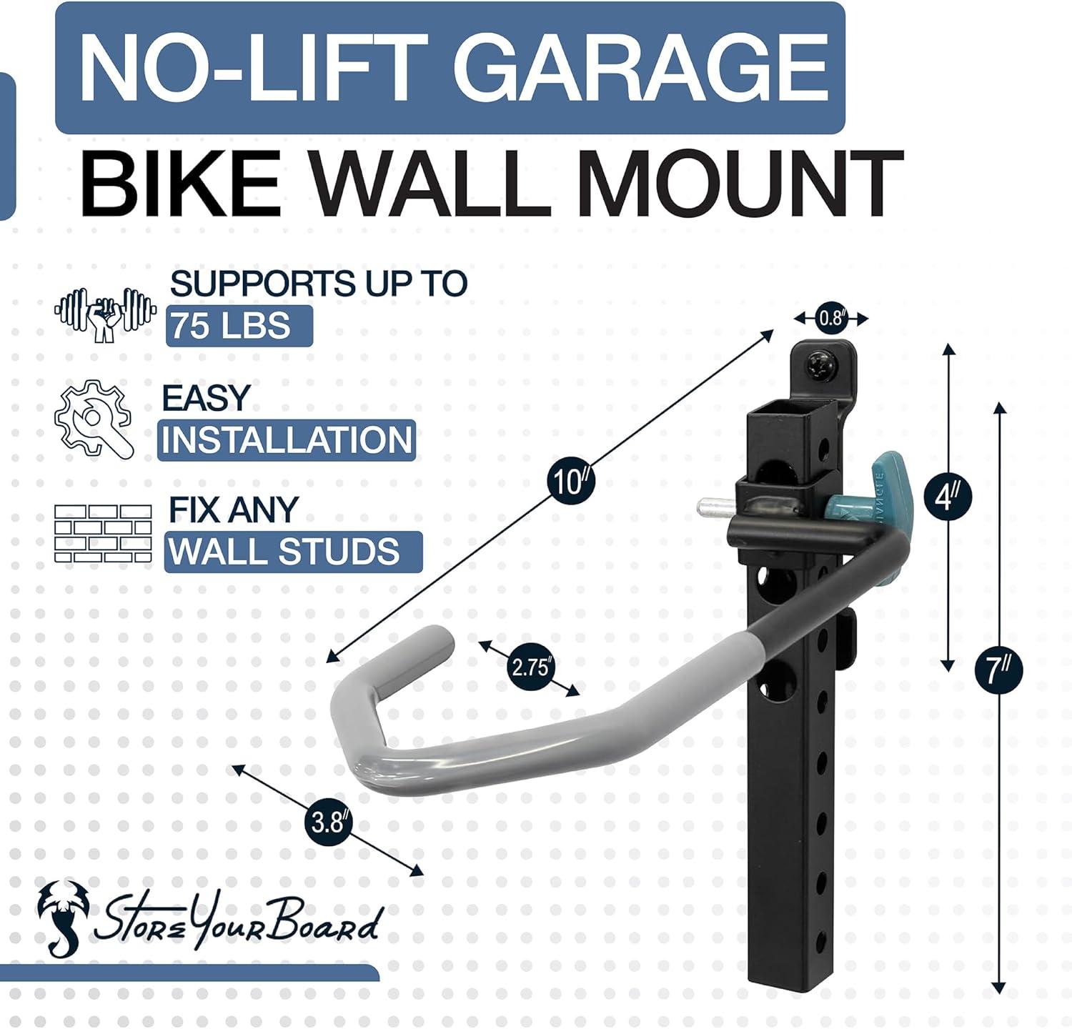 imageWheelRest Bike Hook NoLift Garage Wall Mount Vertical Bicycle Storage Rack Adjustable Bike Hanger for MTB Road eBike 4 Pack2 pack