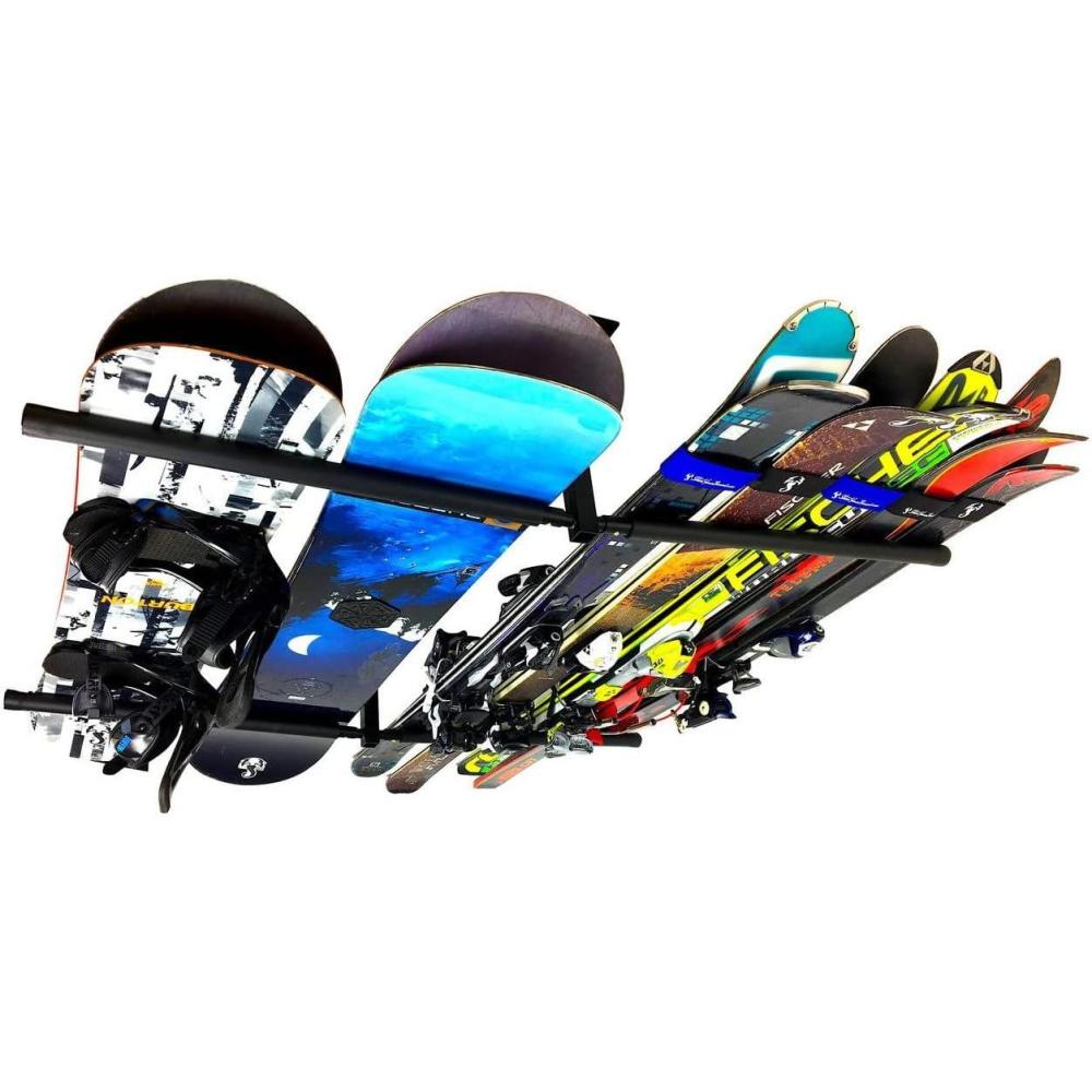imageStoreYourBoard Adjustable Ski and Snowboard Ceiling Rack Overhead Storage Mount Double SidedDouble Sided