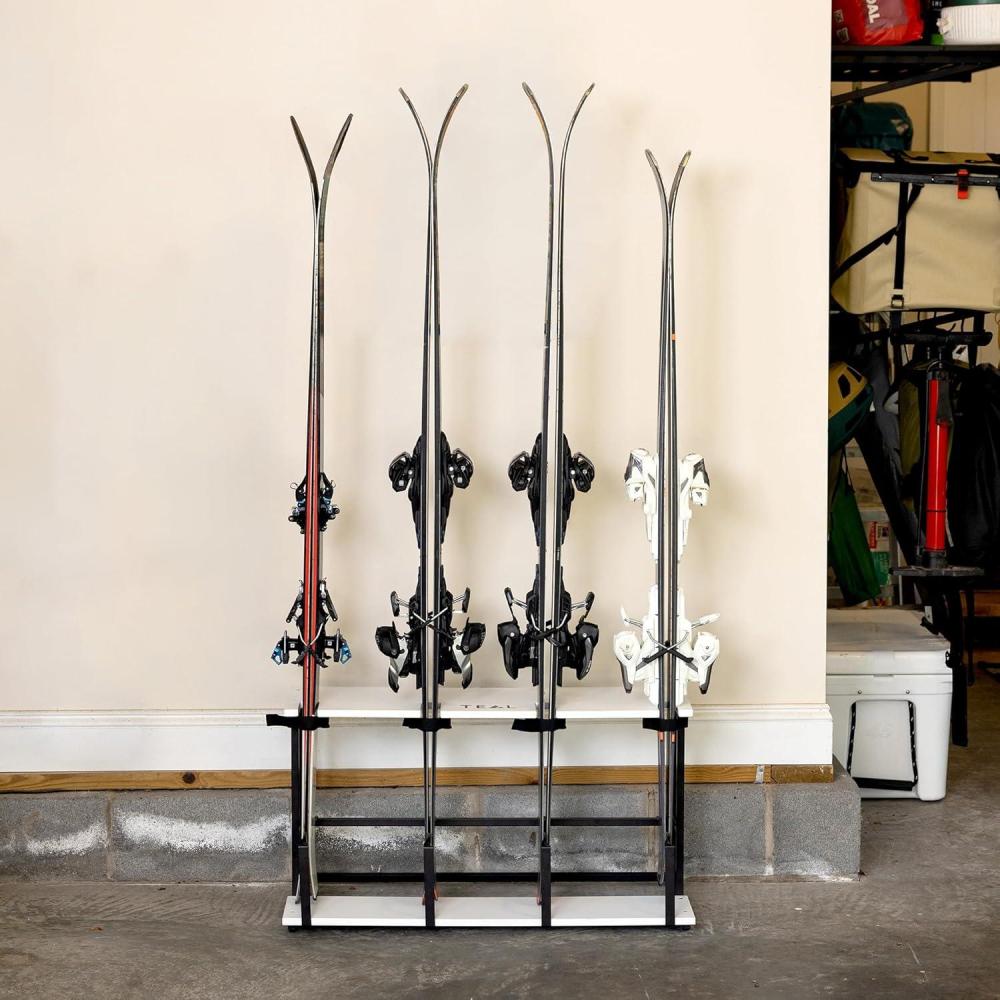 imageStoreYourBoard Freestanding Wasatch Ski Rack Universal Ski Holders Holds 4 Pairs of Skis ampamp Ski Poles Storage Rack for Garage Fits All Skis