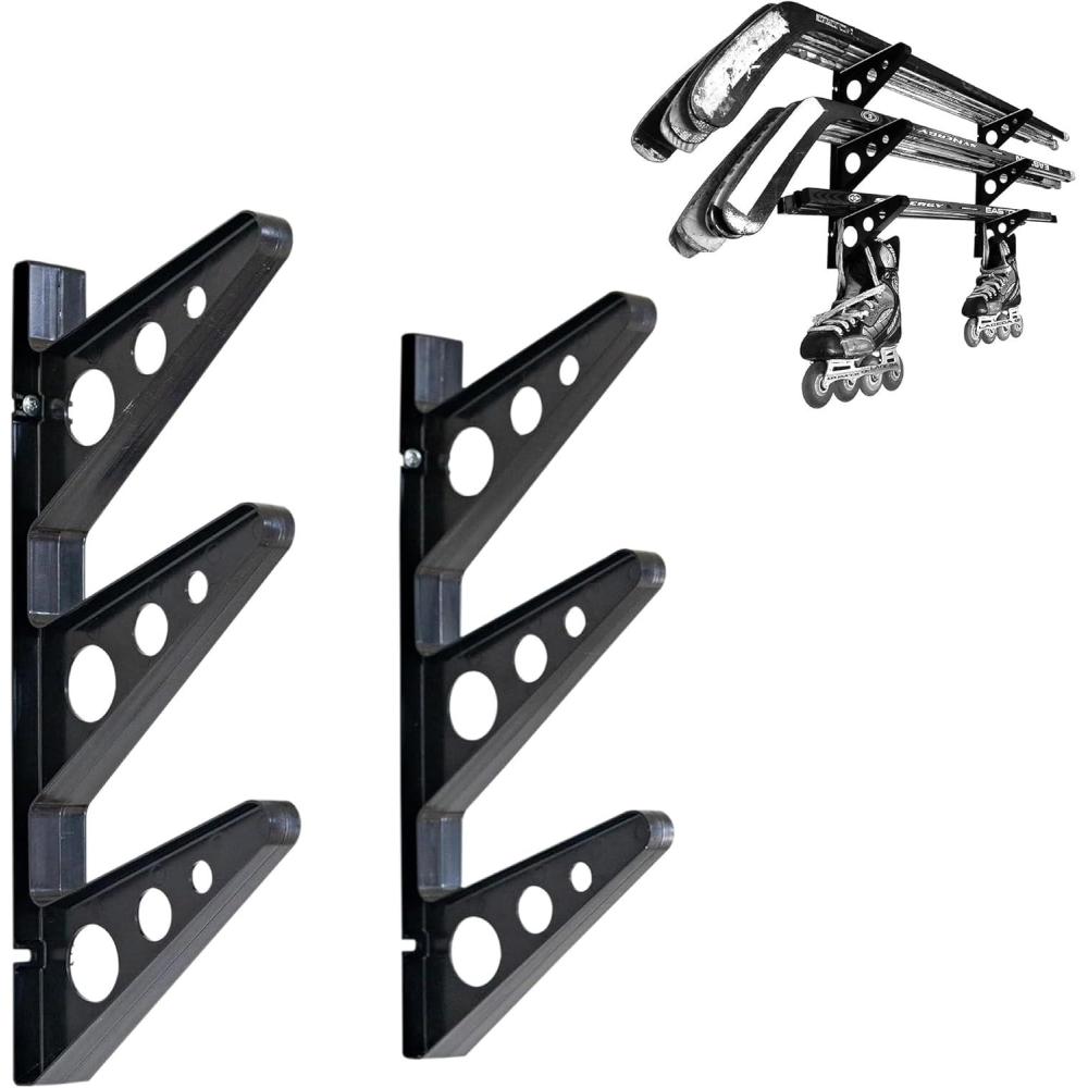 imageStoreYourBoard Hockey Stick Rack Wall Mount Garage Storage for Sports Equipment Skates Lacrosse Sticks 3 Tiers Supports 40 lbs