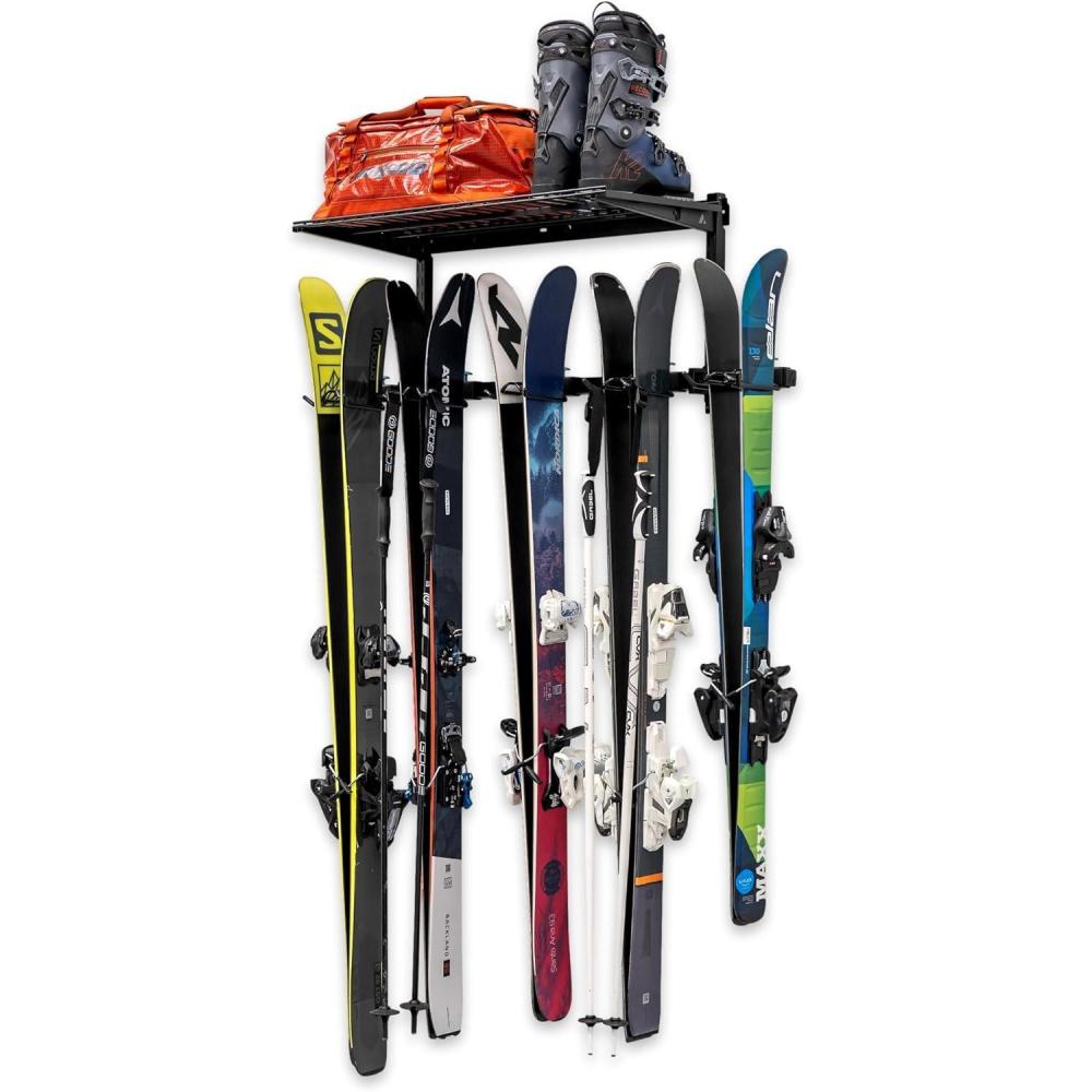 imageStoreYourBoard Lone Peak Ski Storage Rack and Wall Shelf Holds 5 Pairs of Skis and Poles Supports 300 lbs 46 in x 1375 in x 16 inSki Rack  Shelf