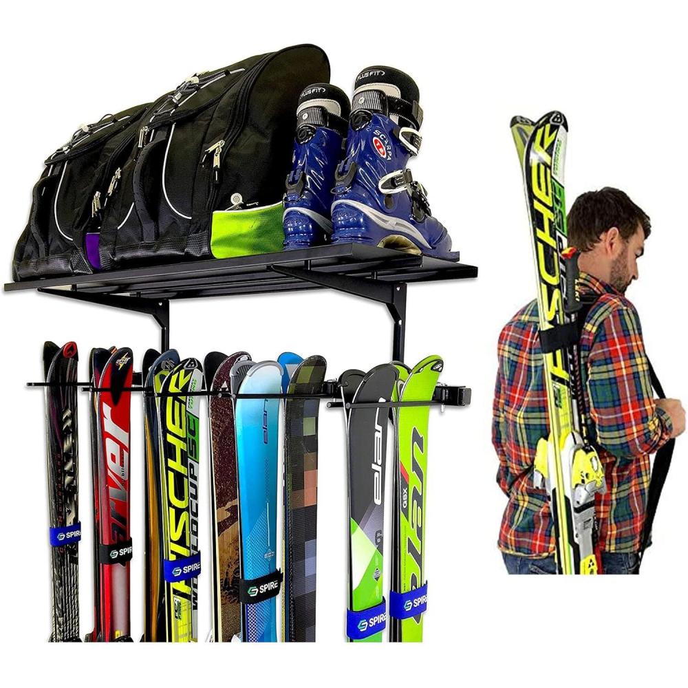 imageStoreYourBoard Ski Wall Organizer Rack and 2 Pack of Carrying Straps Bundle