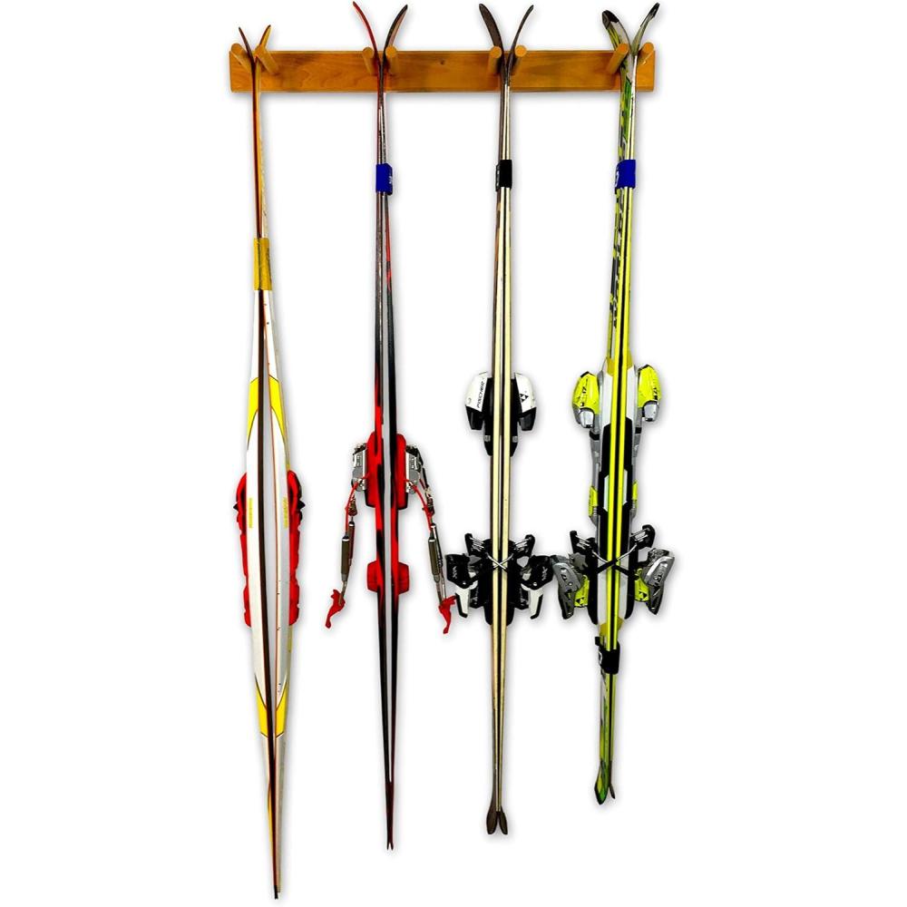 imageStoreYourBoard Timber Ski Wall Rack 4 Pairs of Skis Storage Wood Home and Garage Mount System Natural WoodNatural