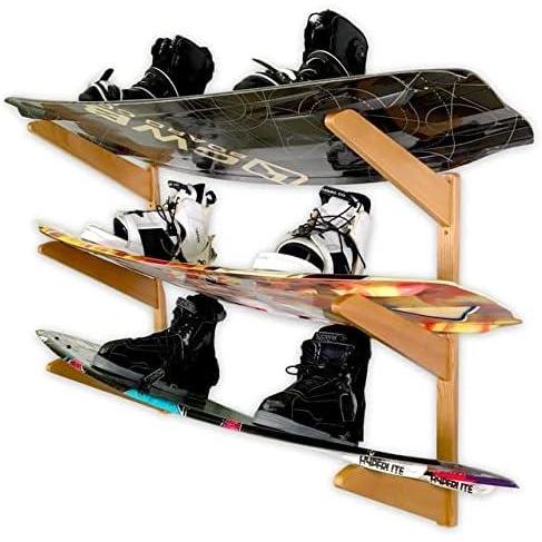 imageStoreYourBoard Timber Wakeboard Wall Rack Wooden Storage Mount Stylish Indoor Display 3 Boards