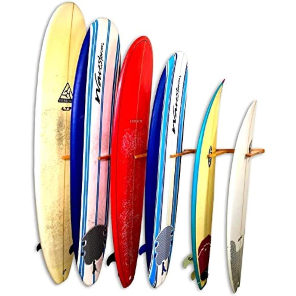 imageStoreYourBoard Vertical Timber Surfboard Wall Rack Holds 6 Surfboards Home and Garage Storage Mount System NaturalNatural