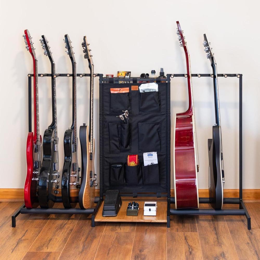 imageThe Headliner Guitar Rack 10 Storage Slots Multiple Guitar Floor Stand for Acoustic and Electric Gray Canvas Storage Pockets Hardwood ShelfBlack