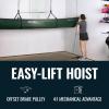imageTeal Triangle Heavy Duty Elite Canoe Hoist EasyLift Garage Pulley System Holds 150 lbs Fits 8Foot Ceilings Patented NoSlip Strap No Setup Required