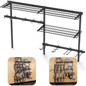 imageGBike Pro Garage Storage System Adjustable 5 Bike Rack With Shelves Vertical Wall Organizer Bicycle Hanging Hooks Holds 500 Lbs