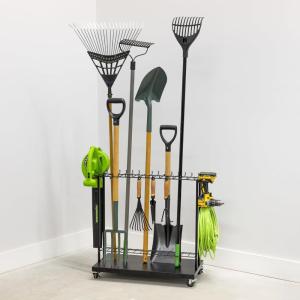 imageShovel Shuttle Mobile Tool Storage Garden Cart on Wheels Freestanding Garden Organizer Holds Rakes Power Tools Rolling Yard Tool Organizer