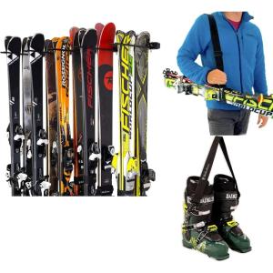 imageSki Wall Storage Rack Holds 8 Pairs with BONUS Ski Pole ampamp Boot Carrier Adjustable Shoulder Straps