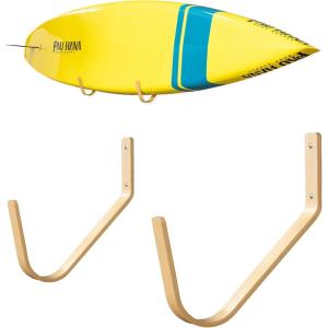 imageStoreYourBoard Minimalist Wood SUP Rack Standup Paddleboard and Surfboard Wall Mount Storage Hooks Solid Wood Display Holds 40 lbs