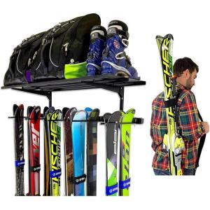 imageStoreYourBoard Ski Wall Organizer Rack and 2 Pack of Carrying Straps Bundle
