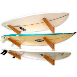 imageStoreYourBoard Timber Surfboard Wall Rack Holds 3 Surfboards Wood Home Storage Mount SystemNatural