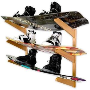 imageStoreYourBoard Timber Wakeboard Wall Rack Wooden Storage Mount Stylish Indoor Display 3 Boards