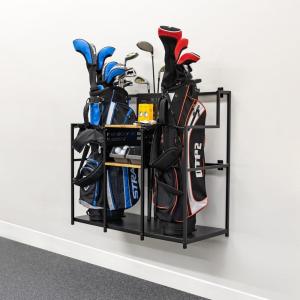 imageTeal Triangle Golf Storage Wall Mount Heavy Duty Garage Golf Rack Natural Hardwood Shelves Holds Golf Clubs Bags Golf Accessories