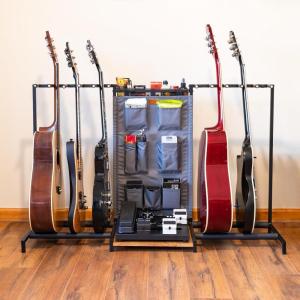 imageThe Headliner Guitar Rack 10 Storage Slots Multiple Guitar Floor Stand for Acoustic and Electric Gray Canvas Storage Pockets Hardwood ShelfGray