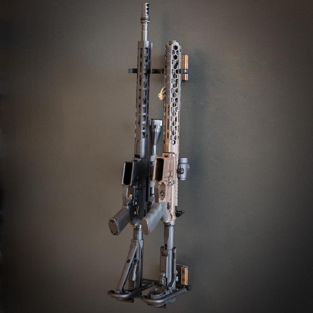 imageBLAT Indoor Gun Rack for Wall Rifle Rack and Shotgun Wall Mount Rustic Wood and Solid Steel Vertical Gun Rack Wall Mount for Home Garage Office or Retail Shop2 Firearms  Wood