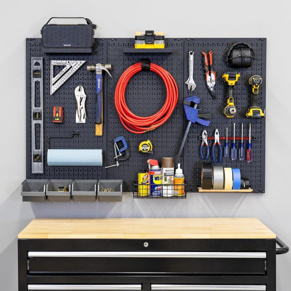 imageHeavyDuty Pegboard Wall Kit 13 Lockable Attachments Garage Organization ampamp Storage 2 Panel Pegboard System Solid Steel Holds 300 lbs 34 in x 32 in3 Panel PRO
