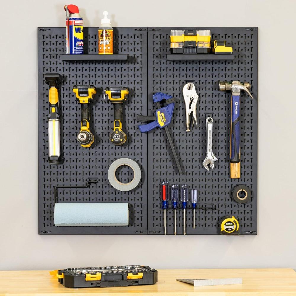 imageHeavyDuty Pegboard Wall Kit 13 Lockable Attachments Garage Organization ampamp Storage 2 Panel Pegboard System Solid Steel Holds 300 lbs 34 in x 32 in2 Panel