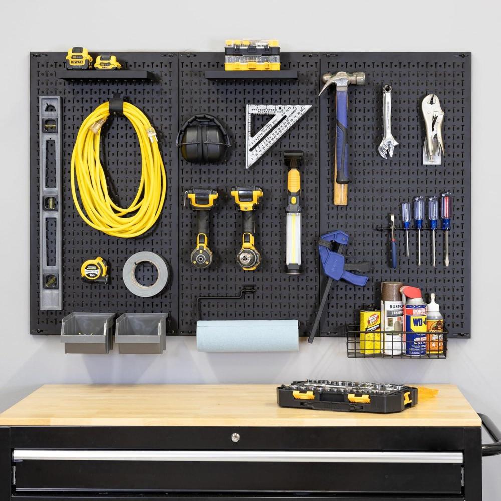 imageHeavyDuty Pegboard Wall Kit 13 Lockable Attachments Garage Organization ampamp Storage 2 Panel Pegboard System Solid Steel Holds 300 lbs 34 in x 32 in3 Panel