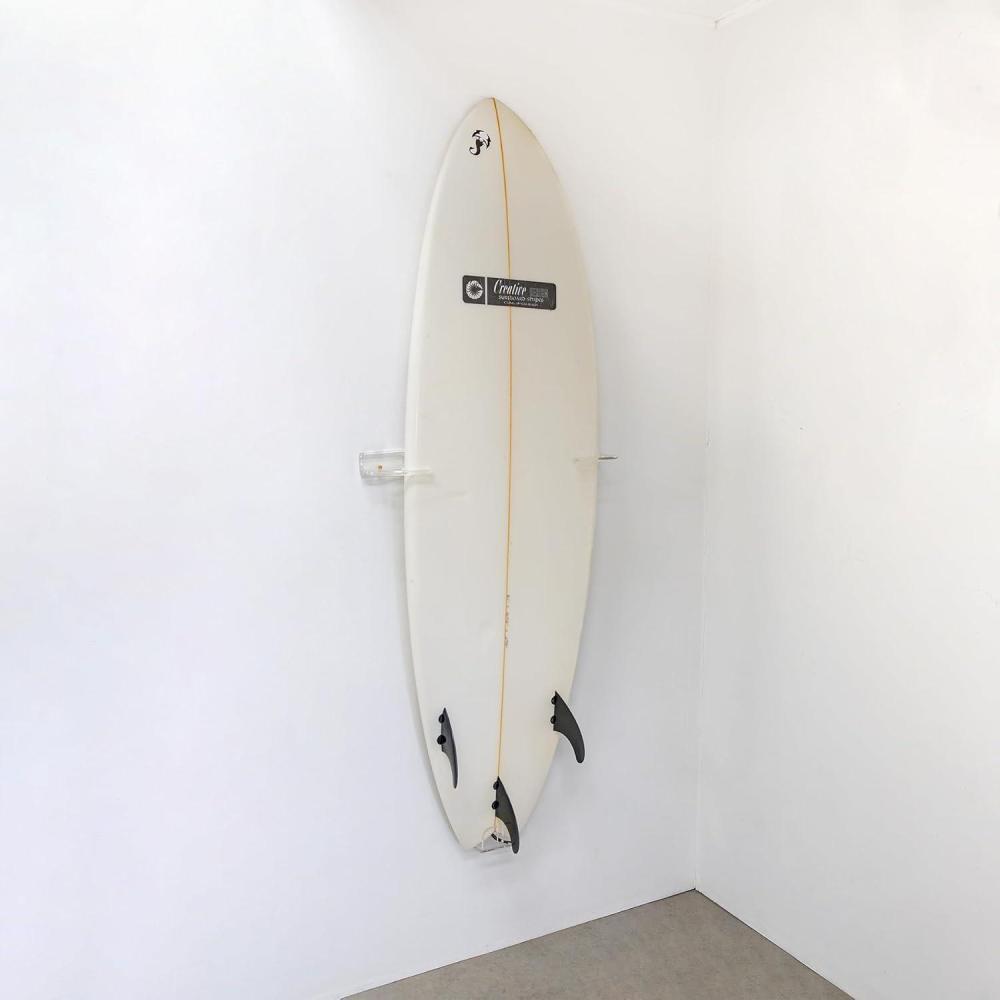 imageStoreYourBoard Floating Surfboard Wall Mount Clear Acrylic Surf Board Display Indoor Surfboard Wall Decor Vertical Surfboard Rack for Shortboards Fish Boards and Funboards Holds 50 lbs
