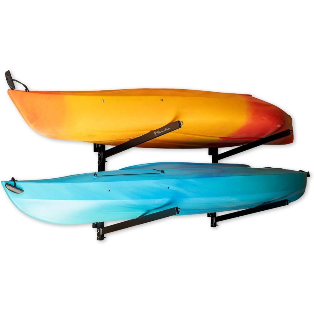 imageStoreYourBoard GKayak Wall Storage Rack  HeavyDuty Outdoor Kayak Rack for 2 Boats Adjustable Wall Mount Hanger Holds 200 lbs Silver 265 L x 4 W x 30 HIndoor  2 Kayaks