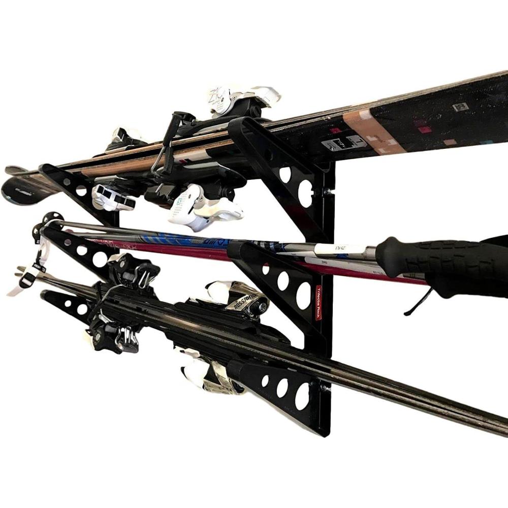 imageStoreYourBoard Ski Wall Rack  Horizontal Ski Rack Wall Mount Holds 3 Pairs of Skis and Poles Ski and Snowboard Wall Rack for Garage or Home Holds Up to 40 lbs