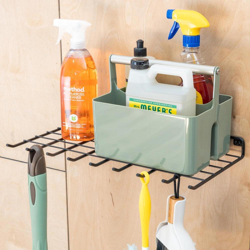 imageStoreYourBoard The Afton Laundry Room Shelf Wire Shelving Wall Mounted Hanging Hooks for Broom and Mop Cleaning Supplies Shelf for Home and Garage 175quot x 9quot