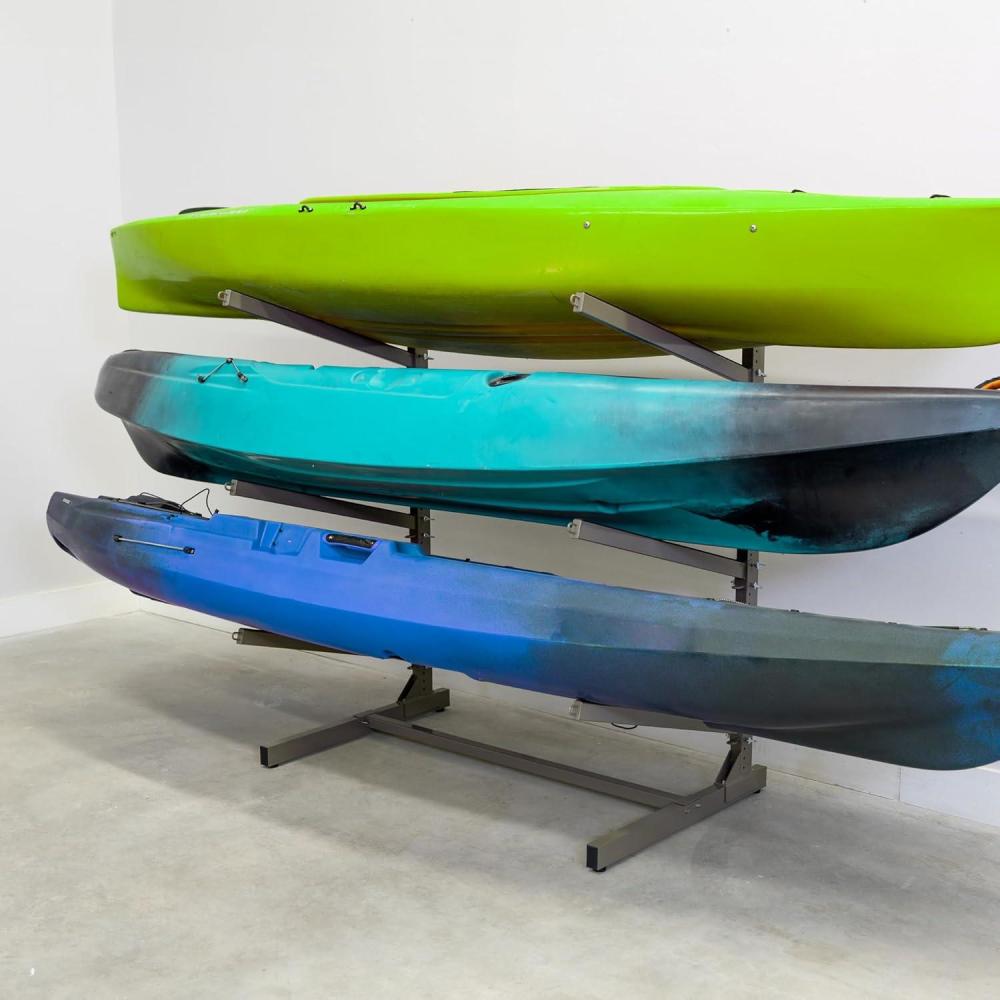 imageTeal Triangle Freestanding Kayak Storage Rack  4 Kayak Storage Rack ampamp Canoe Rack  Kayak Stand for Outdoor and Indoor  Premium Canoe and Kayak Holder  Adjustable Kayak Storage StandMud