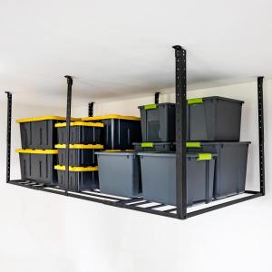 imageStoreYourBoard 4 x 8 Overhead Garage Storage Rack Ceiling Shelf Overhead Organization Heavy Duty Steel Platform Holds 700 lbs 96 in x 48 in x 40 in4 x 8 ft