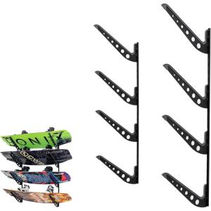 imageStoreYourBoard Adjustable Wakeboard Storage Rack  Wall Mount 4 Level Display Heavy Duty Water Sports Gear Hanger for Wakeboards Wakesurf Boards and More Holds up to 100 lbsBlack