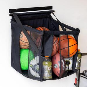 imageStoreYourBoard Basketball Wall Mount Sports Ball Rack 20x18x22 Ball Storage for 50 lbs of Basketballs Soccer Balls Volleyballs Footballs Openings for Easy Access Garage Organization