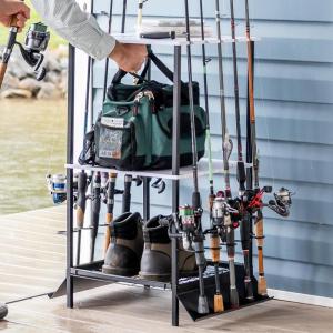 imageStoreYourBoard Garage Fishing Pole Organizer Holds 10 Fishing Rods Tackle Box Poles SpaceSaving Fishing Rod Rack with Shelves 35 in x 1775 in x 1775 in