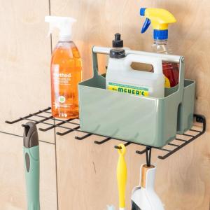 imageStoreYourBoard The Afton Laundry Room Shelf Wire Shelving Wall Mounted Hanging Hooks for Broom and Mop Cleaning Supplies Shelf for Home and Garage 175quot x 9quot