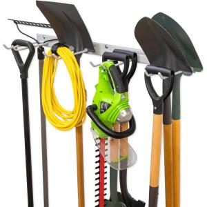 imageStoreYourBoard WallMounted Rack With 4 Garage Hooks  HeavyDuty Steel Holder Garage ampamp Garden Storage for Shed Workshop or Home Organization  For Rakes Shovels Tools ampamp More  1 Pack BlackGray