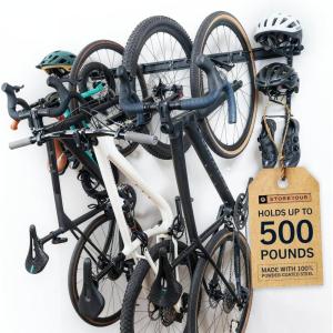 imageStoreYourBoard BLAT Modular Wall Bike Rack  Adjustable Bike Wall Mount System for Mountain Bikes and Road Bikes  Holds Up to 4 Bikes with Accessories  HeavyDuty Steel Garage Storage Hooks  Black