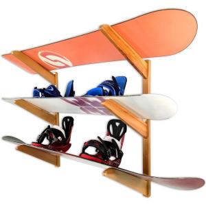imageStoreYourBoard Timber Snowboard Wall Rack Indoor Storage Solid Natural Wood 3 Boards